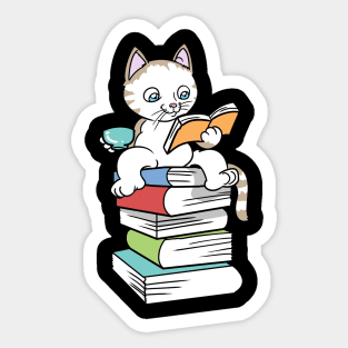 Kawaii Book Cat Tea Coffee Sticker